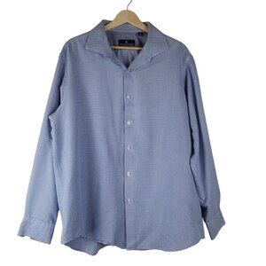 Hart Schaffner Marx Button‎ Up Dress Shirt Mens XL Blue Puppytooth Long Sleeve